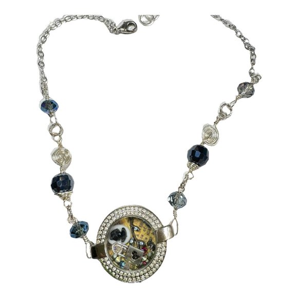 Floating Memory Pendant Upcycled Watch Shell Cameo Swarovski Crystals Necklace - Picture 12 of 15